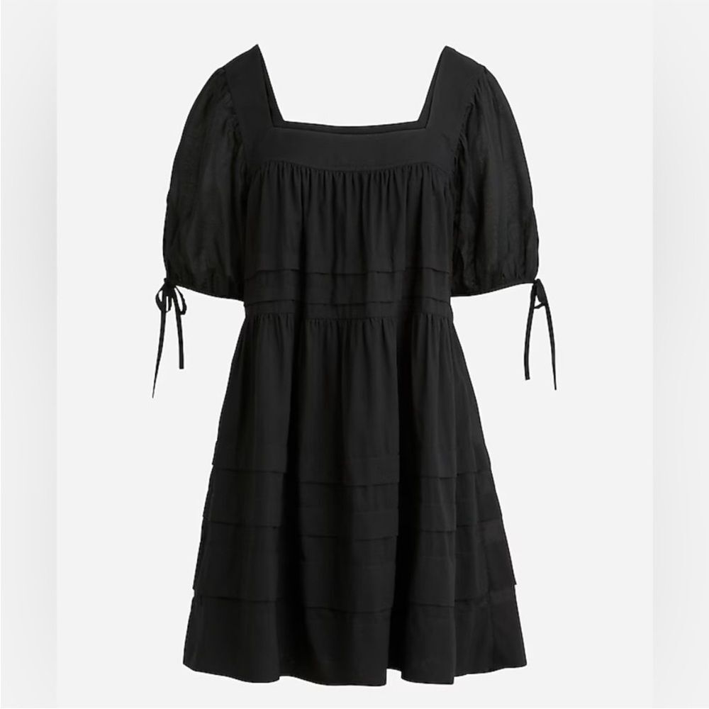 J. Crew Black Square Neck Tiered Mini Dress with Puff Sleeves